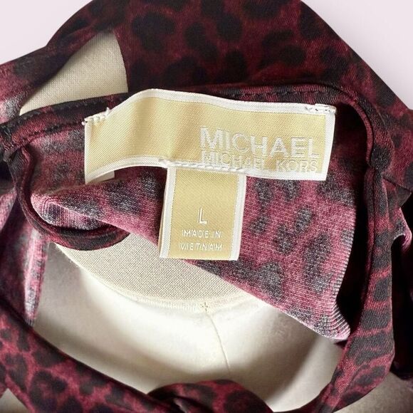 MICHAEL Michael Kors Burgundy Leopard Cross Detail Blouse | Large - Picture 3 of 3